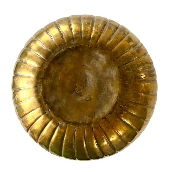 Vintage Large Brass Round Sphere Planter Floral Thistle Geometric Designs 11" - Picture 8 of 11